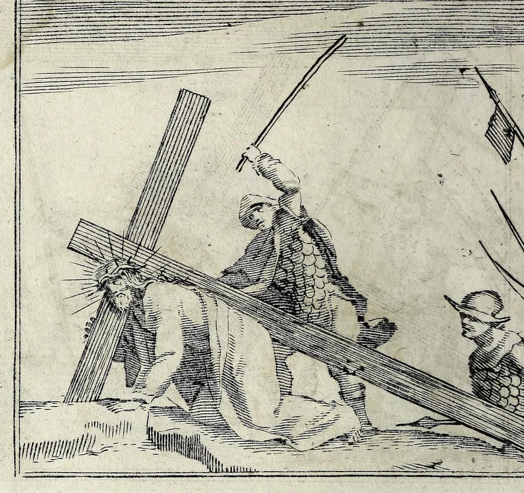 An illustration from L'agreable entretien des ames : sur 168 tableaux souscris de prieres, pour mediter les sts. misteres et pour regler nos vies et mœurs sur celles de n[ot]re sauueur Iesus Christ et de Ste. Marie sa mere, en disant le chapelet du rozaire, 1648, leaf 106