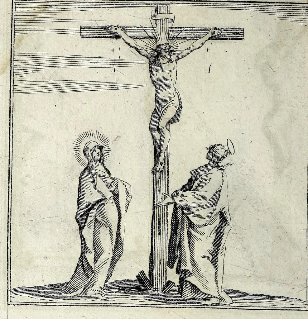 An illustration from L'agreable entretien des ames : sur 168 tableaux souscris de prieres, pour mediter les sts. misteres et pour regler nos vies et mœurs sur celles de n[ot]re sauueur Iesus Christ et de Ste. Marie sa mere, en disant le chapelet du rozaire, 1648, leaf 122
