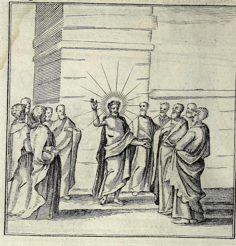 An illustration from L'agreable entretien des ames : sur 168 tableaux souscris de prieres, pour mediter les sts. misteres et pour regler nos vies et mœurs sur celles de n[ot]re sauueur Iesus Christ et de Ste. Marie sa mere, en disant le chapelet du rozaire, 1648, leaf 136