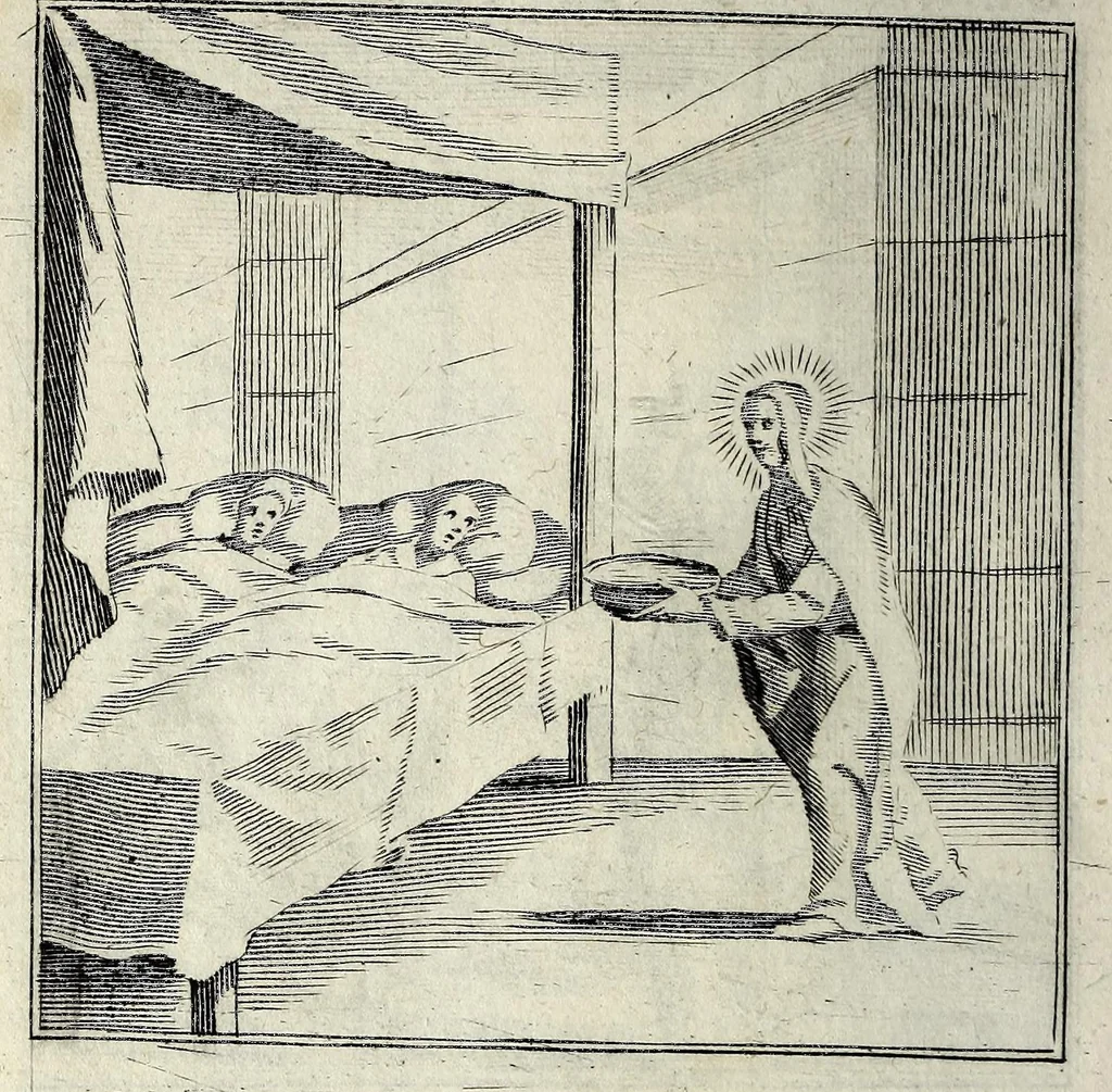 An illustration from L'agreable entretien des ames : sur 168 tableaux souscris de prieres, pour mediter les sts. misteres et pour regler nos vies et mœurs sur celles de n[ot]re sauueur Iesus Christ et de Ste. Marie sa mere, en disant le chapelet du rozaire, 1648, leaf 162