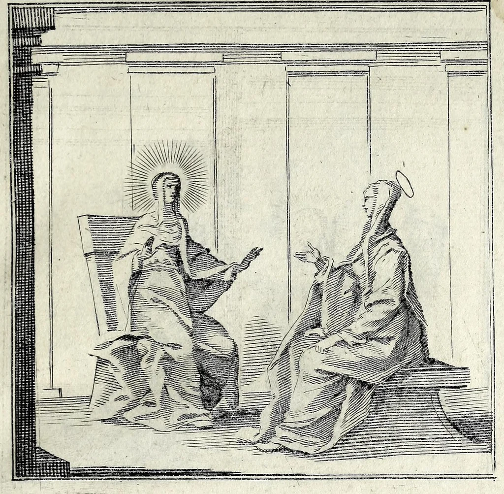 An illustration from L'agreable entretien des ames : sur 168 tableaux souscris de prieres, pour mediter les sts. misteres et pour regler nos vies et mœurs sur celles de n[ot]re sauueur Iesus Christ et de Ste. Marie sa mere, en disant le chapelet du rozaire, 1648, leaf 33