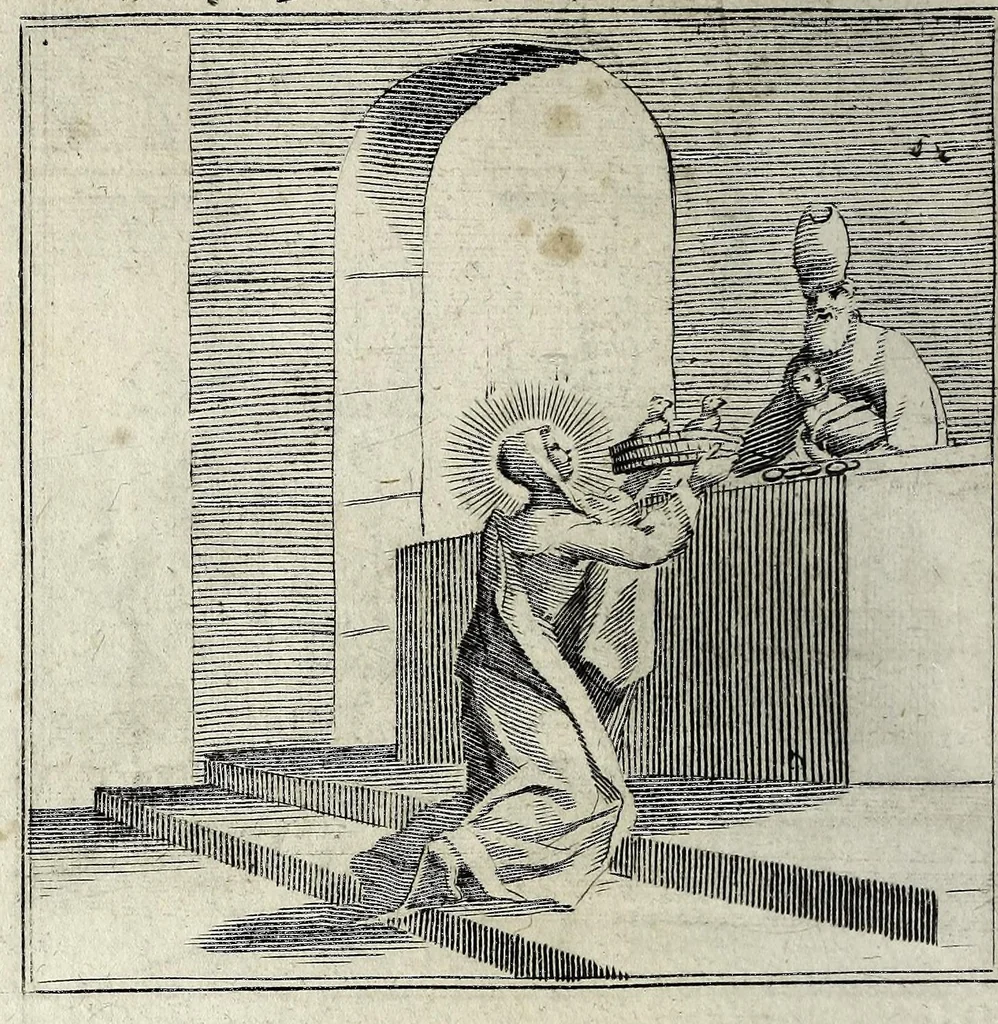 An illustration from L'agreable entretien des ames : sur 168 tableaux souscris de prieres, pour mediter les sts. misteres et pour regler nos vies et mœurs sur celles de n[ot]re sauueur Iesus Christ et de Ste. Marie sa mere, en disant le chapelet du rozaire, 1648, leaf 50