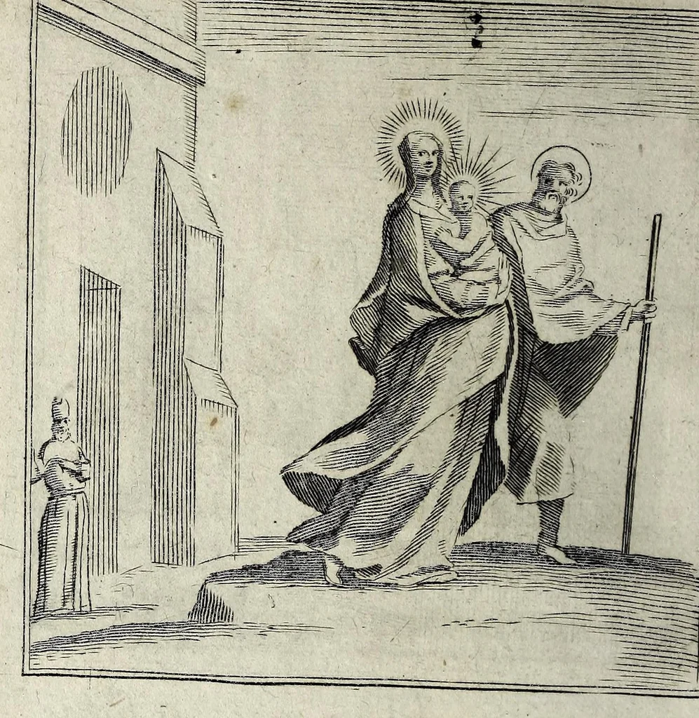 An illustration from L'agreable entretien des ames : sur 168 tableaux souscris de prieres, pour mediter les sts. misteres et pour regler nos vies et mœurs sur celles de n[ot]re sauueur Iesus Christ et de Ste. Marie sa mere, en disant le chapelet du rozaire, 1648, leaf 52