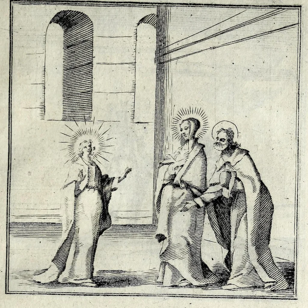 An illustration from L'agreable entretien des ames : sur 168 tableaux souscris de prieres, pour mediter les sts. misteres et pour regler nos vies et mœurs sur celles de n[ot]re sauueur Iesus Christ et de Ste. Marie sa mere, en disant le chapelet du rozaire, 1648, leaf 65