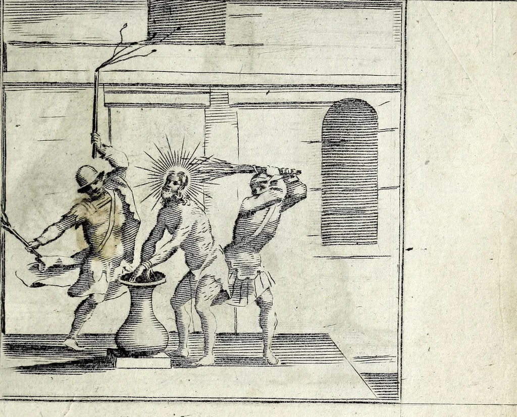 An illustration from L'agreable entretien des ames : sur 168 tableaux souscris de prieres, pour mediter les sts. misteres et pour regler nos vies et mœurs sur celles de n[ot]re sauueur Iesus Christ et de Ste. Marie sa mere, en disant le chapelet du rozaire, 1648, leaf 91