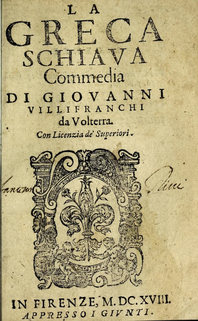 An illustration from La greca schiava : commedia, 1618, leaf 3