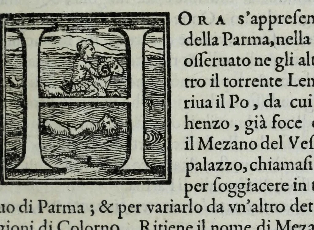 An illustration from La historia della città di Parma, et la descrittione del fivme Parma, 1591, leaf 21