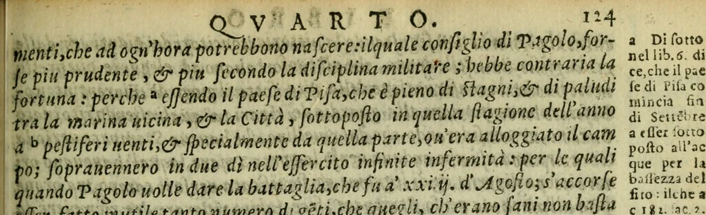An illustration from La historia d'Italia ...: nuouamente rescontrata con tutti gli altri historici & auttori, che dell'istesse cose habbiano scritto: & ornata in margine con l'annotationi de' riscontri fatti da Thomaso Porcacchi da Castiglione Arretino. Con un Guidicio fatto dal medesimo, per discoprir tutte le bellezze di questa Historia: & una Raccolta di tutte le sententie sparse per l'opera: et con due tauole: una de gli auttori citati in margine; & l'altra delle cose notabili, 1574, leaf 354