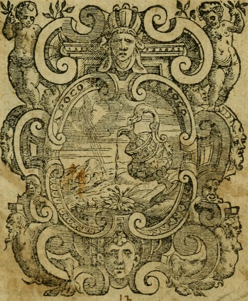An illustration from La historia d'Italia ...: nuouamente rescontrata con tutti gli altri historici & auttori, che dell'istesse cose habbiano scritto: & ornata in margine con l'annotationi de' riscontri fatti da Thomaso Porcacchi da Castiglione Arretino. Con un Guidicio fatto dal medesimo, per discoprir tutte le bellezze di questa Historia: & una Raccolta di tutte le sententie sparse per l'opera: et con due tauole: una de gli auttori citati in margine; & l'altra delle cose notabili, 1574, leaf 6