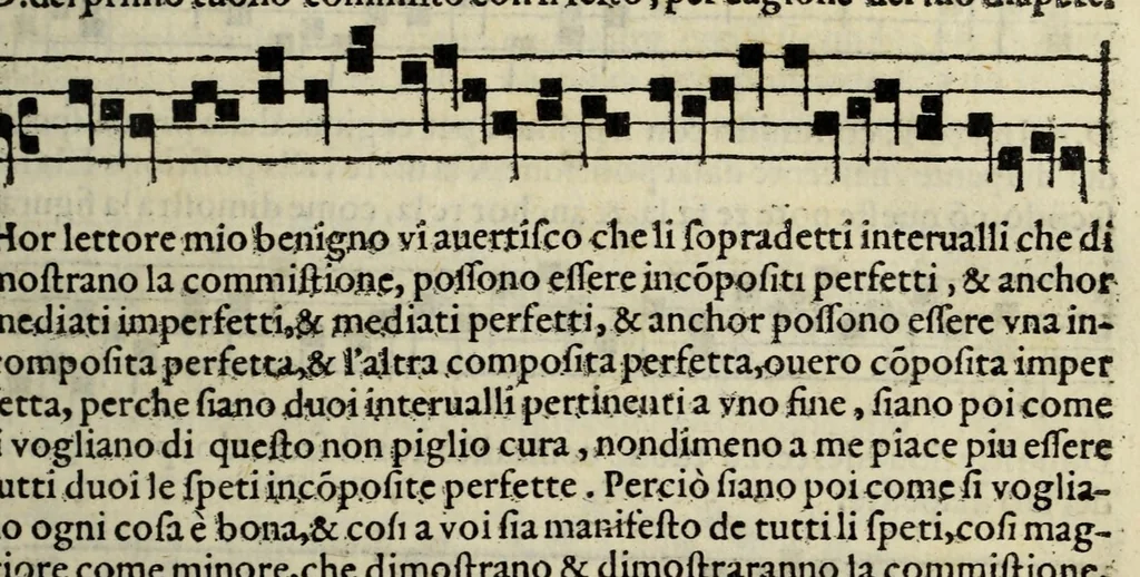 An illustration from La illuminata de tutti tuoni di canto fermo : con alcuni bellissimi secreti, non d'altrui piu scritti, 1562, leaf 61