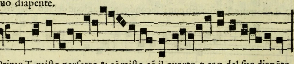An illustration from La illuminata de tutti tuoni di canto fermo : con alcuni bellissimi secreti, non d'altrui piu scritti, 1562, leaf 68