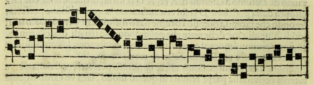 An illustration from La illuminata de tutti tuoni di canto fermo : con alcuni bellissimi secreti, non d'altrui piu scritti, 1562, leaf 86