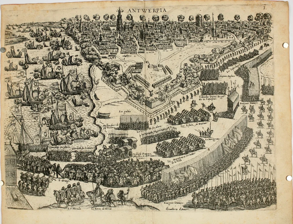 An illustration from La Ioyevse & magnifique entrée de Monseigneur Françoys, fils de France, et frere vnicqve dv Roy, par la grace de Dieu, Dvc de Brabant, d'Anjou, Alençon, Berri, &c. en sa tres-renommée ville d'Anvers, 1582, leaf 23