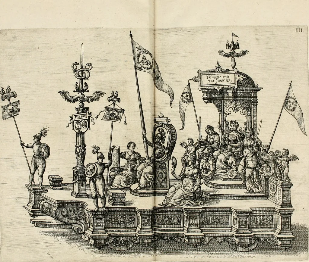 An illustration from La Ioyevse & magnifique entrée de Monseigneur Françoys, fils de France, et frere vnicqve dv Roy, par la grace de Dieu, Dvc de Brabant, d'Anjou, Alençon, Berri, &c. en sa tres-renommée ville d'Anvers, 1582, leaf 41