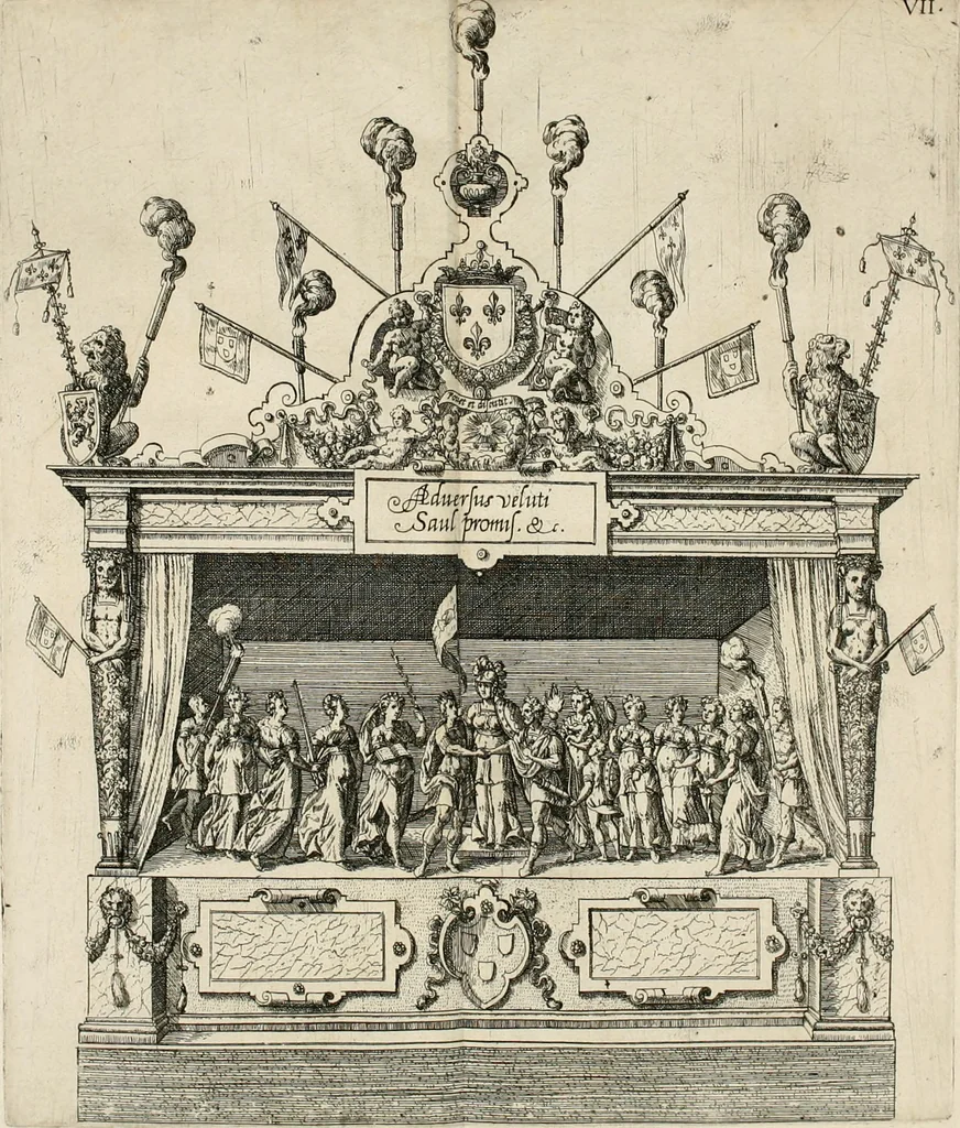 An illustration from La Ioyevse & magnifique entrée de Monseigneur Françoys, fils de France, et frere vnicqve dv Roy, par la grace de Dieu, Dvc de Brabant, d'Anjou, Alençon, Berri, &c. en sa tres-renommée ville d'Anvers, 1582, leaf 49