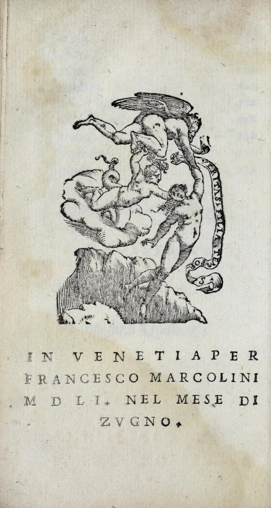 An illustration from La libraria del Doni fiorentino; nella quale sono scritti tutti gli autori volgari, con cento discorsi sopra quelli; tutte le tradottioni fatte dall'altre lingue nella nostra, & vna tauola generale, come si costuma fra librari.., 1551, leaf 464