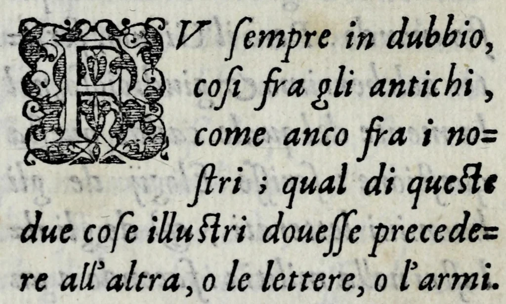 An illustration from La libraria del Doni fiorentino; nella quale sono scritti tutti gli autori volgari, con cento discorsi sopra quelli; tutte le tradottioni fatte dall'altre lingue nella nostra, & vna tauola generale, come si costuma fra librari.., 1551, leaf 7