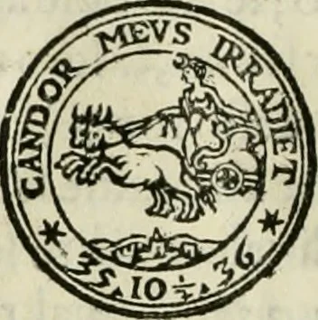 An illustration from L'alitinonfo di m. Gasparo Scaruffi Regiano, per fare ragione, et concordanza d'oro, e d'argento : che seruirà in vniuersale; tanto per prouedere à gli infiniti abusi del tosare, et guastare monete; quanto per regolare ogni sorte di pagamenti, et ridurre anco tutto il mondo ad vna sola moneta, 1582, leaf 49