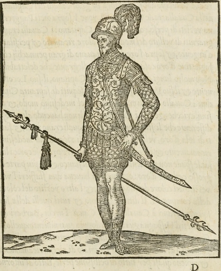 An illustration from La magnifica et trivmphale entrata del Christianiss. re di Francia Henrico secondo di questo nome fatta nella nobile & antiqua Città di Lyone à luy & à la sua serenissima consorte Chaterina alli 21. di septemb. 1548 : colla particulare descritione della commedia che fece recitare la Natione Fiorentina a richiesta di sua Maesta Christianissima, 1549, leaf 32
