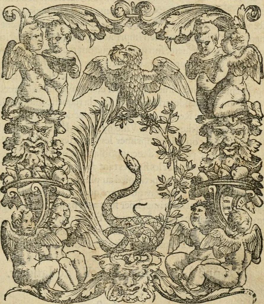 An illustration from La magnifica et trivmphale entrata del Christianiss. re di Francia Henrico secondo di questo nome fatta nella nobile & antiqua Città di Lyone à luy & à la sua serenissima consorte Chaterina alli 21. di septemb. 1548 : colla particulare descritione della commedia che fece recitare la Natione Fiorentina a richiesta di sua Maesta Christianissima, 1549, leaf 8