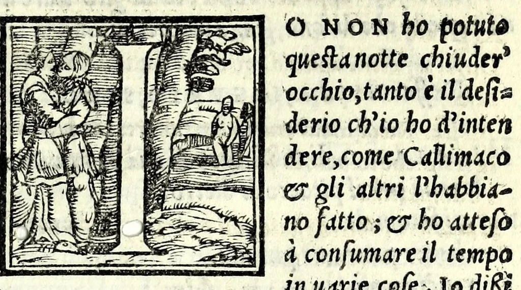 An illustration from La mandragola : comedia, 1554, leaf 61