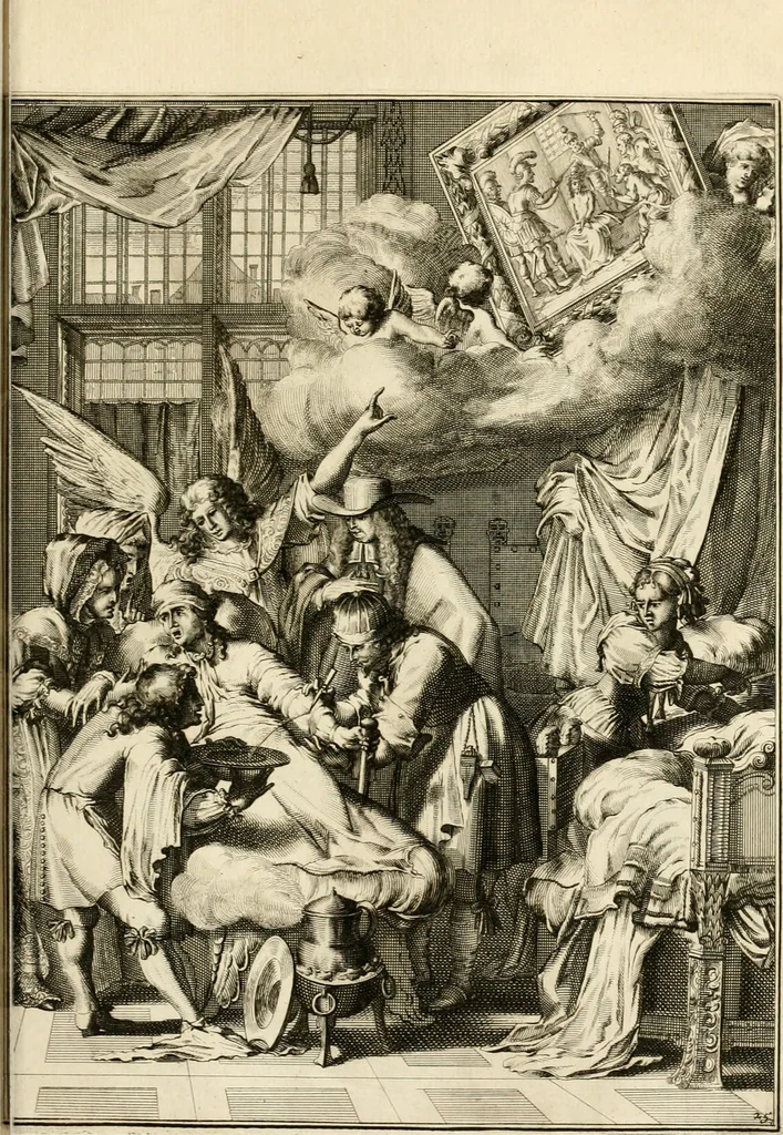 An illustration from La maniere de se bien preparer a la mort par des considerations sur la cene, la passion, & la mort de Jesus-Christ : avec de trés-belles estampes emblematiques, 1700, leaf 104