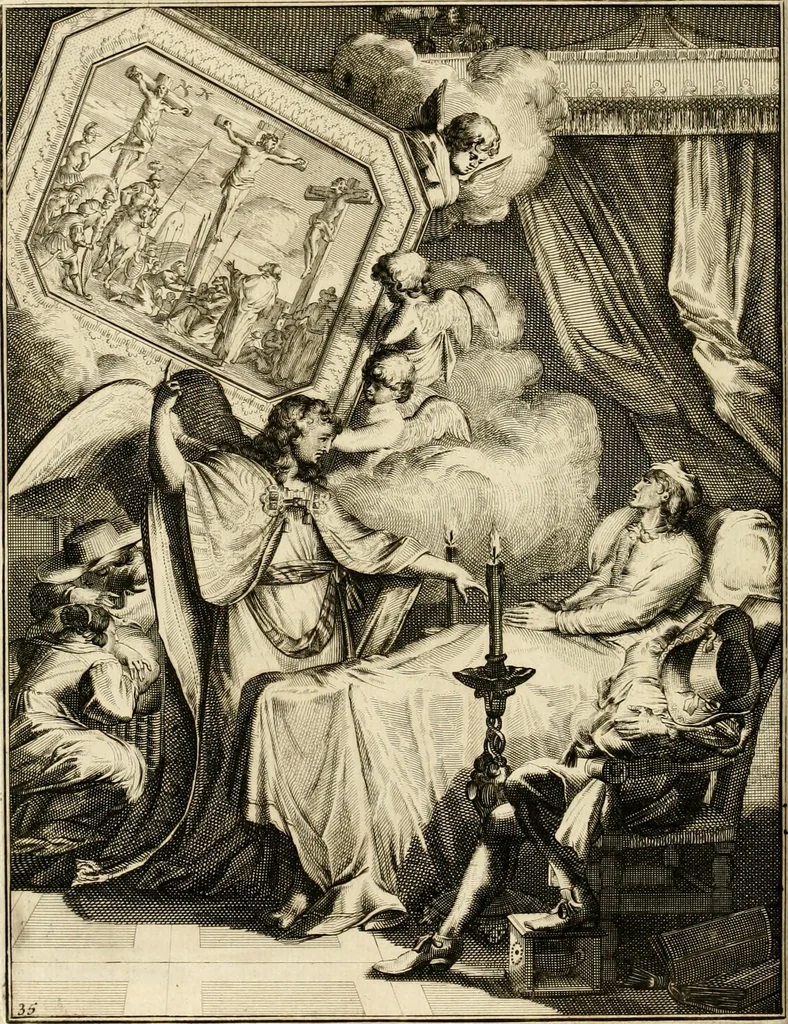 An illustration from La maniere de se bien preparer a la mort par des considerations sur la cene, la passion, & la mort de Jesus-Christ : avec de trés-belles estampes emblematiques, 1700, leaf 137