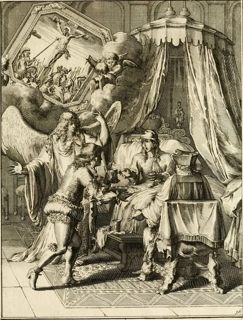 An illustration from La maniere de se bien preparer a la mort par des considerations sur la cene, la passion, & la mort de Jesus-Christ : avec de trés-belles estampes emblematiques, 1700, leaf 140