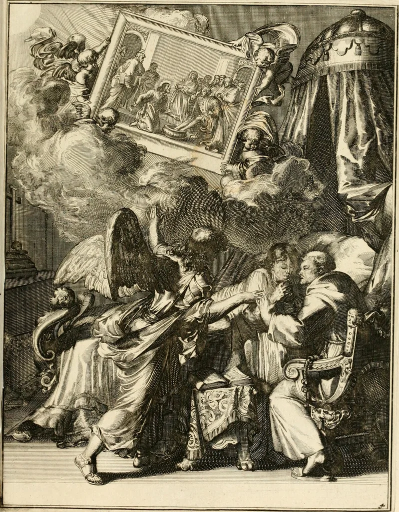 An illustration from La maniere de se bien preparer a la mort par des considerations sur la cene, la passion, & la mort de Jesus-Christ : avec de trés-belles estampes emblematiques, 1700, leaf 38