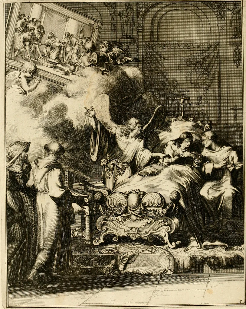 An illustration from La maniere de se bien preparer a la mort par des considerations sur la cene, la passion, & la mort de Jesus-Christ : avec de trés-belles estampes emblematiques, 1700, leaf 41