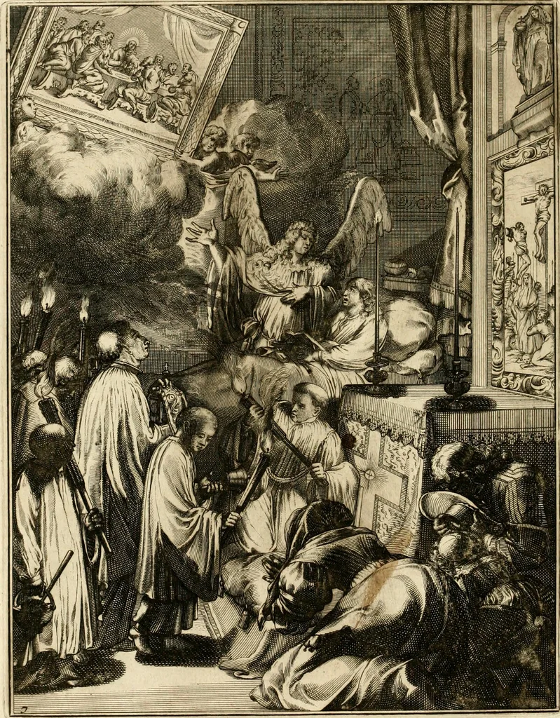 An illustration from La maniere de se bien preparer a la mort par des considerations sur la cene, la passion, & la mort de Jesus-Christ : avec de trés-belles estampes emblematiques, 1700, leaf 47