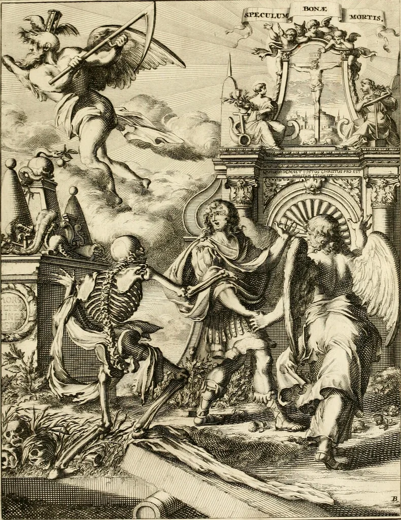 An illustration from La maniere de se bien preparer a la mort par des considerations sur la cene, la passion, & la mort de Jesus-Christ : avec de trés-belles estampes emblematiques, 1700, leaf 68