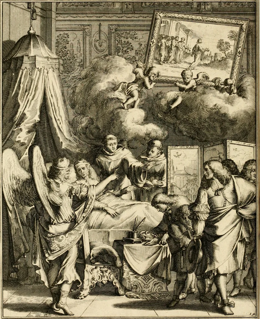 An illustration from La maniere de se bien preparer a la mort par des considerations sur la cene, la passion, & la mort de Jesus-Christ : avec de trés-belles estampes emblematiques, 1700, leaf 71