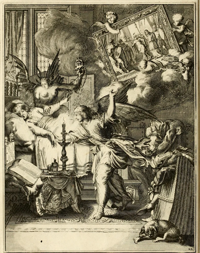 An illustration from La maniere de se bien preparer a la mort par des considerations sur la cene, la passion, & la mort de Jesus-Christ : avec de trés-belles estampes emblematiques, 1700, leaf 95