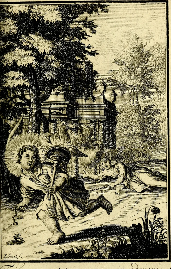 An illustration from L'ame amante de son Dieu, representée dans les emblémes de Hermannus Hugo sur ses pieux desirs: & dans ceux d'Othon Vaenius sur l'amour divin, 1717, leaf 104