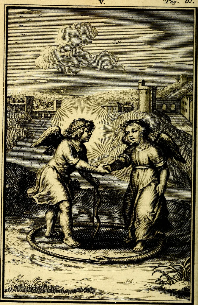 An illustration from L'ame amante de son Dieu, representée dans les emblémes de Hermannus Hugo sur ses pieux desirs: & dans ceux d'Othon Vaenius sur l'amour divin, 1717, leaf 195