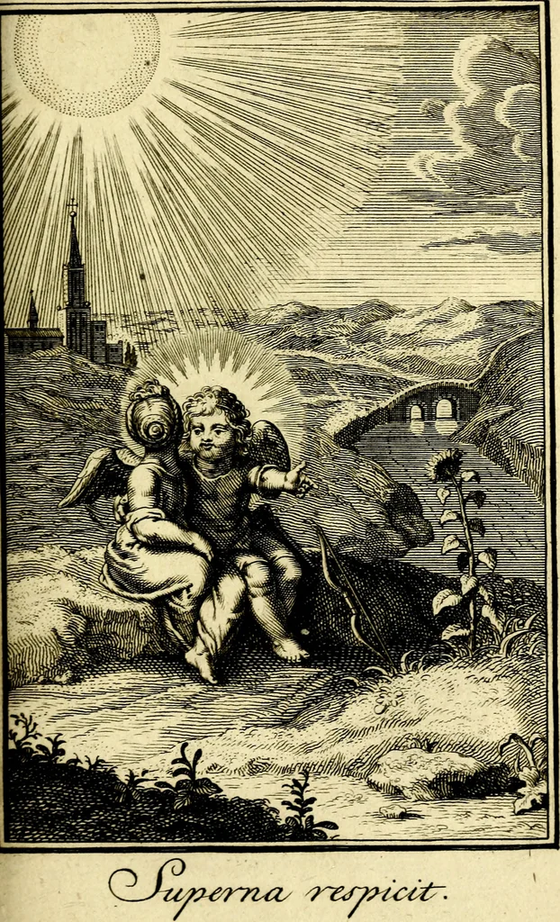 An illustration from L'ame amante de son Dieu, representée dans les emblémes de Hermannus Hugo sur ses pieux desirs: & dans ceux d'Othon Vaenius sur l'amour divin, 1717, leaf 228