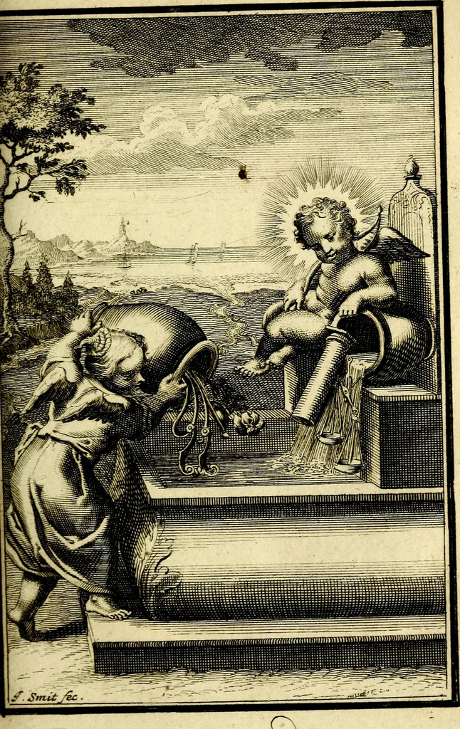 An illustration from L'ame amante de son Dieu, representée dans les emblémes de Hermannus Hugo sur ses pieux desirs: & dans ceux d'Othon Vaenius sur l'amour divin, 1717, leaf 282