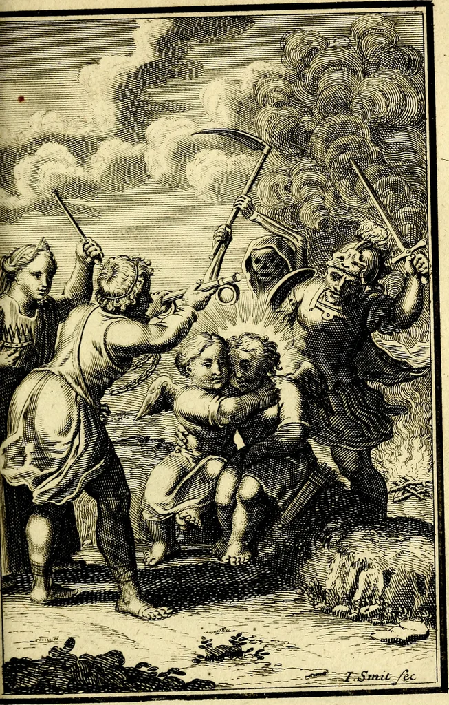 An illustration from L'ame amante de son Dieu, representée dans les emblémes de Hermannus Hugo sur ses pieux desirs: & dans ceux d'Othon Vaenius sur l'amour divin, 1717, leaf 294