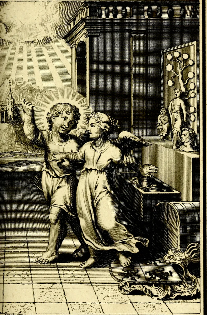 An illustration from L'ame amante de son Dieu, representée dans les emblémes de Hermannus Hugo sur ses pieux desirs: & dans ceux d'Othon Vaenius sur l'amour divin, 1717, leaf 318