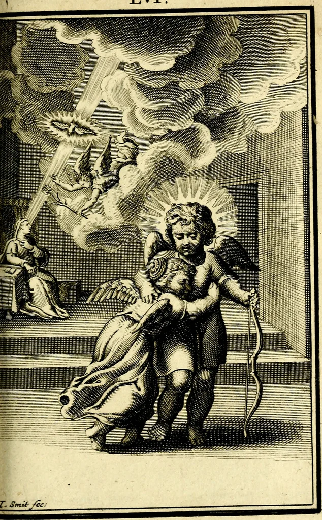 An illustration from L'ame amante de son Dieu, representée dans les emblémes de Hermannus Hugo sur ses pieux desirs: & dans ceux d'Othon Vaenius sur l'amour divin, 1717, leaf 346