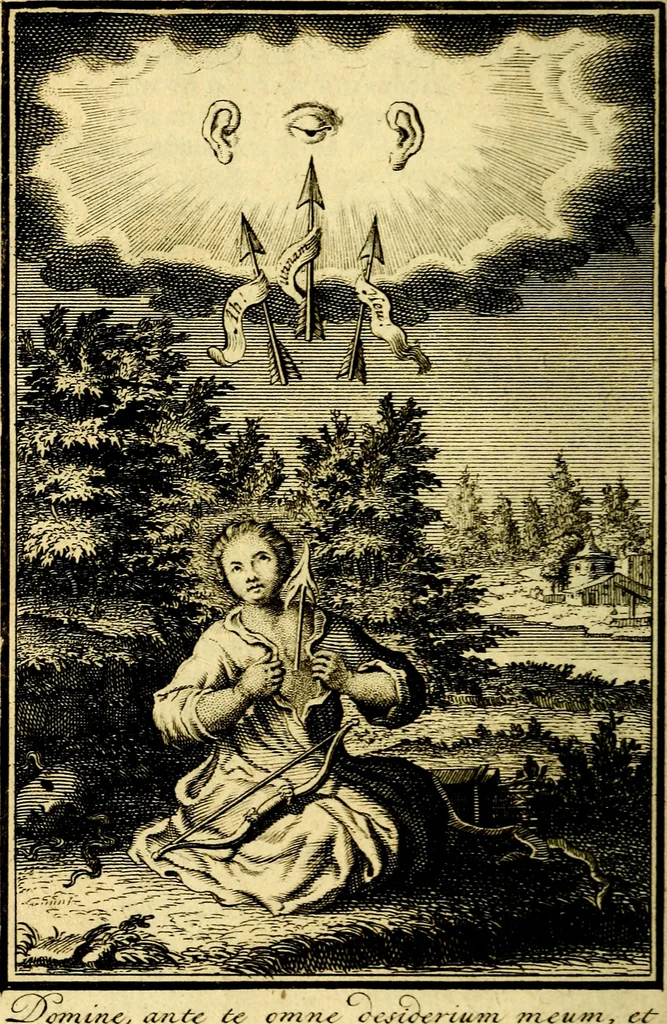 An illustration from L'ame amante de son Dieu, representée dans les emblémes de Hermannus Hugo sur ses pieux desirs: & dans ceux d'Othon Vaenius sur l'amour divin, 1717, leaf 35