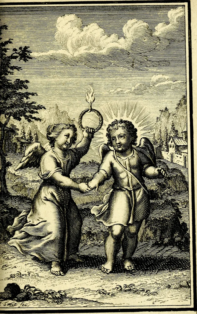 An illustration from L'ame amante de son Dieu, representée dans les emblémes de Hermannus Hugo sur ses pieux desirs: & dans ceux d'Othon Vaenius sur l'amour divin, 1717, leaf 352