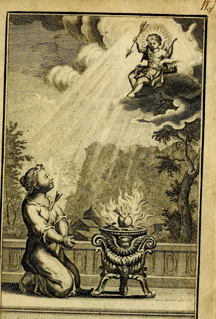 An illustration from L'ame amante de son Dieu, representée dans les emblémes de Hermannus Hugo sur ses pieux desirs: & dans ceux d'Othon Vaenius sur l'amour divin, 1717, leaf 4