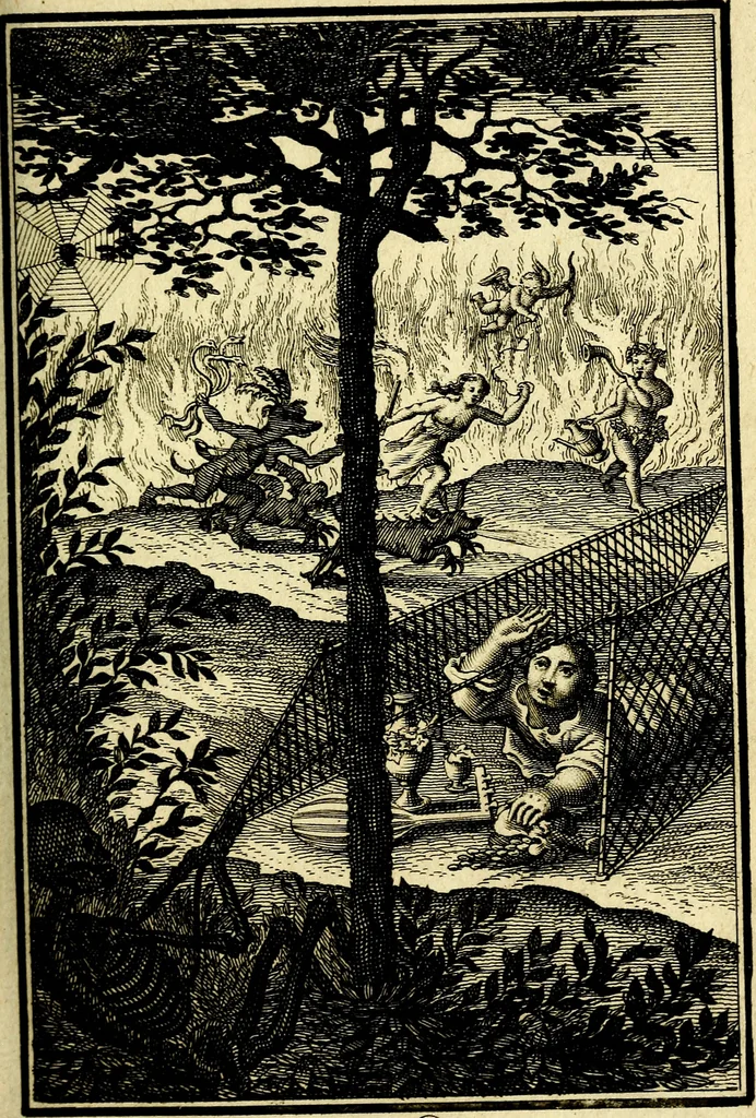 An illustration from L'ame amante de son Dieu, representée dans les emblémes de Hermannus Hugo sur ses pieux desirs: & dans ceux d'Othon Vaenius sur l'amour divin, 1717, leaf 62