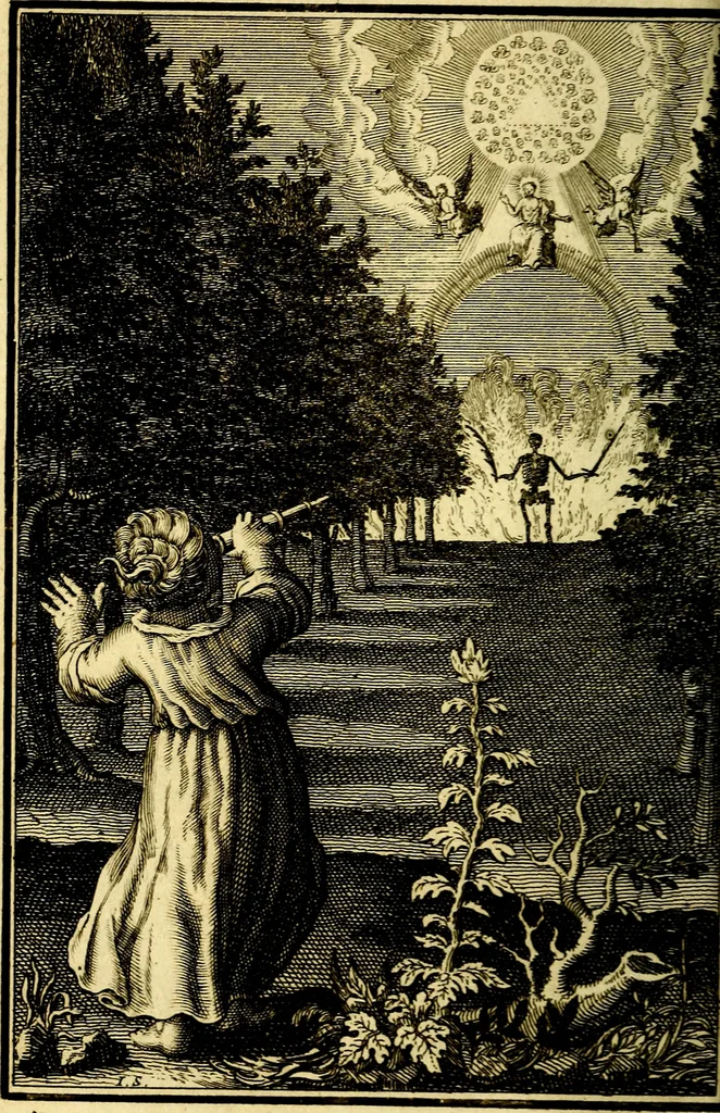 An illustration from L'ame amante de son Dieu, representée dans les emblémes de Hermannus Hugo sur ses pieux desirs: & dans ceux d'Othon Vaenius sur l'amour divin, 1717, leaf 77