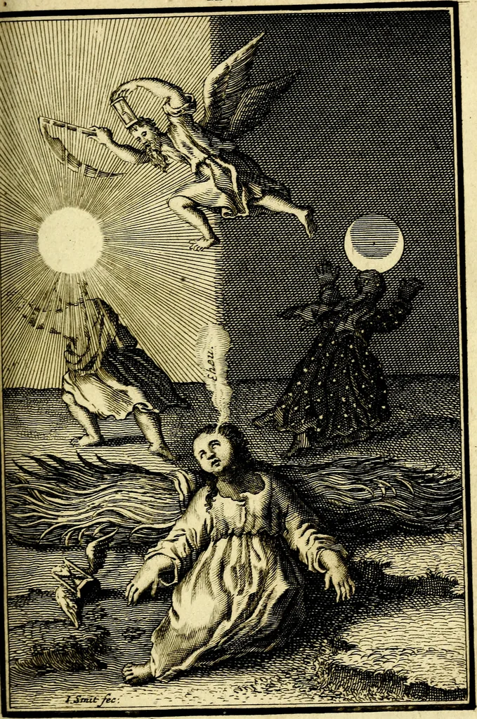 An illustration from L'ame amante de son Dieu, representée dans les emblémes de Hermannus Hugo sur ses pieux desirs: & dans ceux d'Othon Vaenius sur l'amour divin, 1717, leaf 80