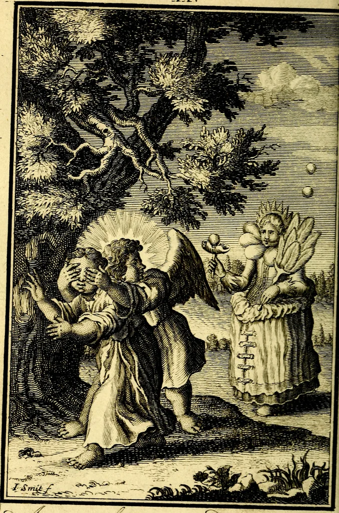 An illustration from L'ame amante de son Dieu, representée dans les emblémes de Hermannus Hugo sur ses pieux desirs: & dans ceux d'Othon Vaenius sur l'amour divin, 1717, leaf 95