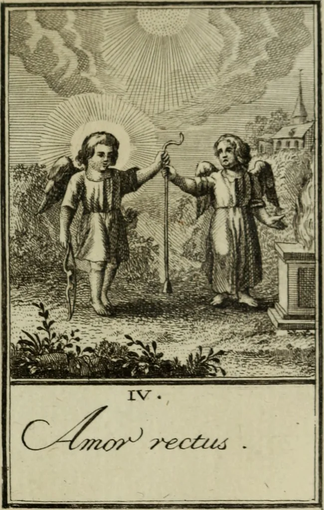 An illustration from L'ame amante de son Dieu, représentée dans les emblemes de Hermannus Hugo, et dans ceux d'Othon Vaenius sur l'amour divin. Avec des figures nouvelles accompagnées de vers qui en font l'application aux dispositions les plus essentielles de la vie intérieure, 1790, leaf 104