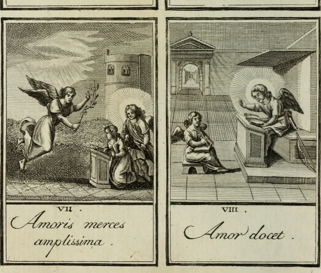 An illustration from L'ame amante de son Dieu, représentée dans les emblemes de Hermannus Hugo, et dans ceux d'Othon Vaenius sur l'amour divin. Avec des figures nouvelles accompagnées de vers qui en font l'application aux dispositions les plus essentielles de la vie intérieure, 1790, leaf 111